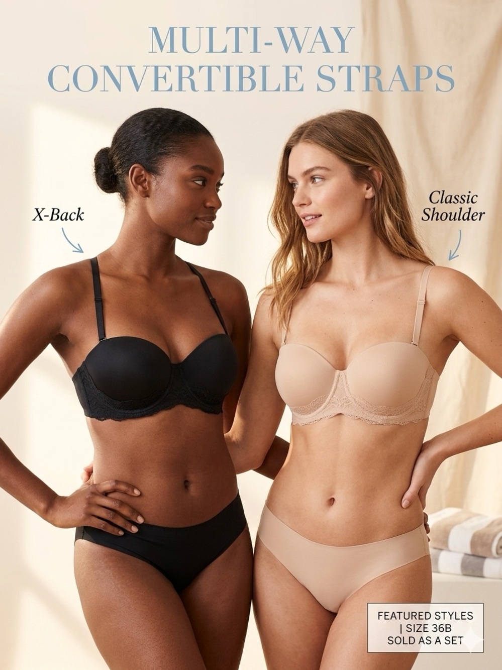 Victoria's Secret Black & Nude Strapless Convertible Bra Duo Set- Size 36B